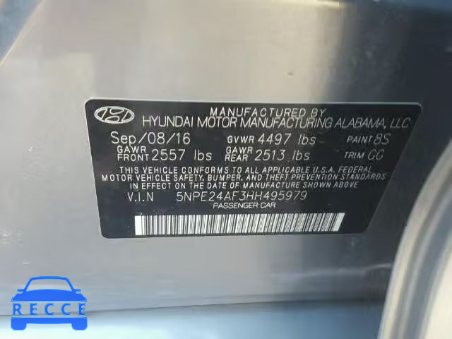 2017 HYUNDAI SONATA SE 5NPE24AF3HH495979 image 9