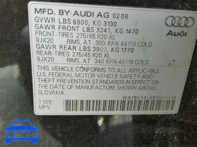 2008 AUDI Q7 4.2 QUA WA1BV74L48D048834 image 9