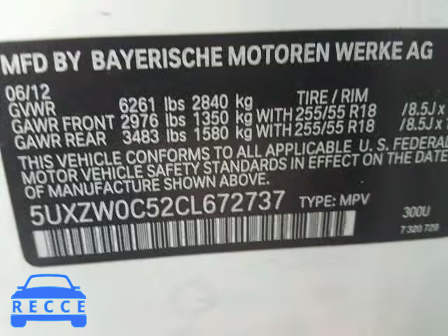 2012 BMW X5 XDRIVE3 5UXZW0C52CL672737 image 9