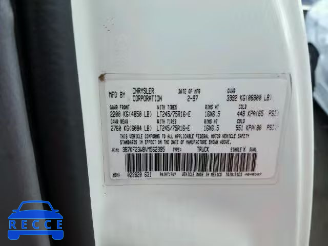 1997 DODGE RAM 2500 3B7KF23W8VM562395 Bild 9