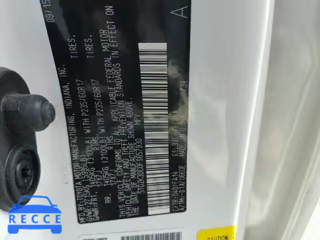 2015 TOYOTA SIENNA 5TDZK3DC0FS657930 image 9