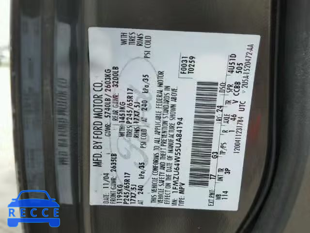 2005 FORD EXPLORER E 1FMZU64W55UA84194 image 9