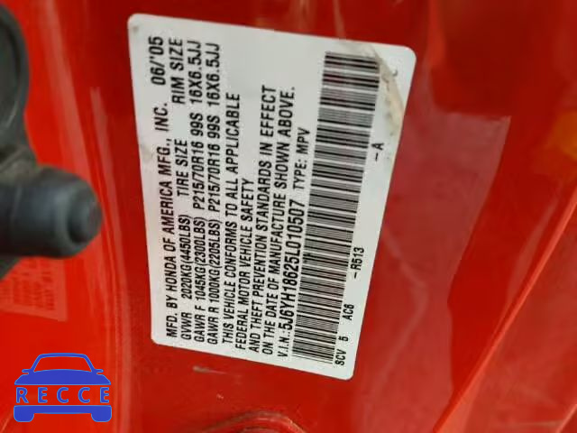 2005 HONDA ELEMENT EX 5J6YH18625L010507 image 9