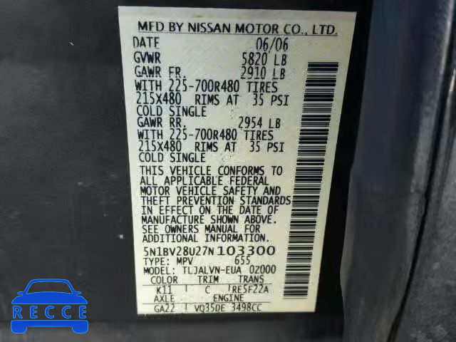 2007 NISSAN QUEST S/SE 5N1BV28U27N103300 image 9