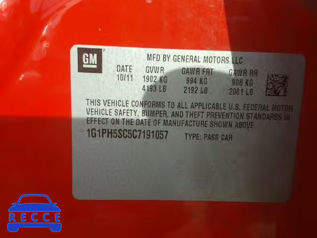 2012 CHEVROLET CRUZE LTZ 1G1PH5SC5C7191057 image 9