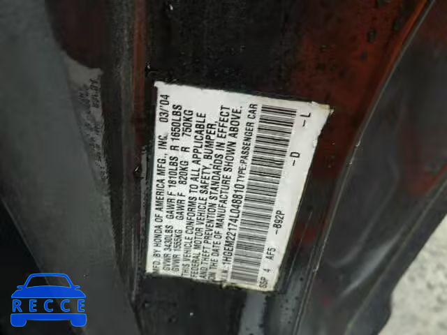 2004 HONDA CIVIC DX V 1HGEM22174L048810 image 9