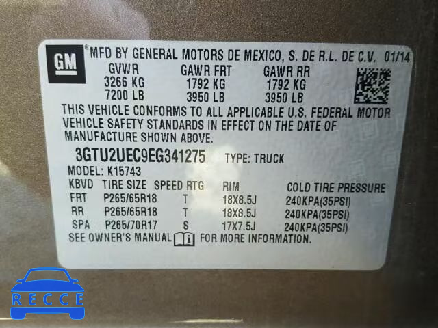2014 GMC SIERRA K15 3GTU2UEC9EG341275 image 9