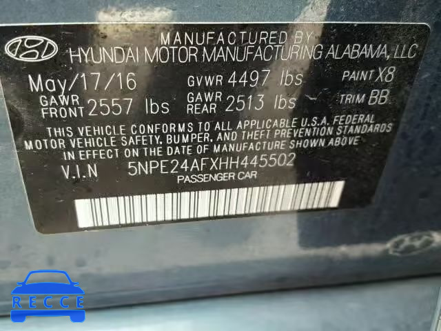 2017 HYUNDAI SONATA SE 5NPE24AFXHH445502 зображення 9