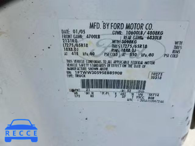 2005 FORD F350 SUPER 1FTWW30595EB85908 image 9