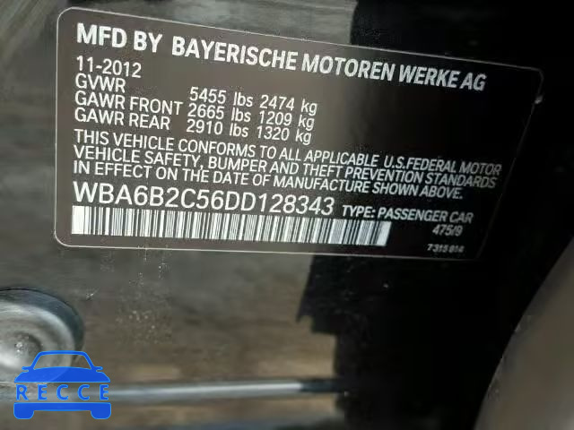 2013 BMW 650I WBA6B2C56DD128343 image 9