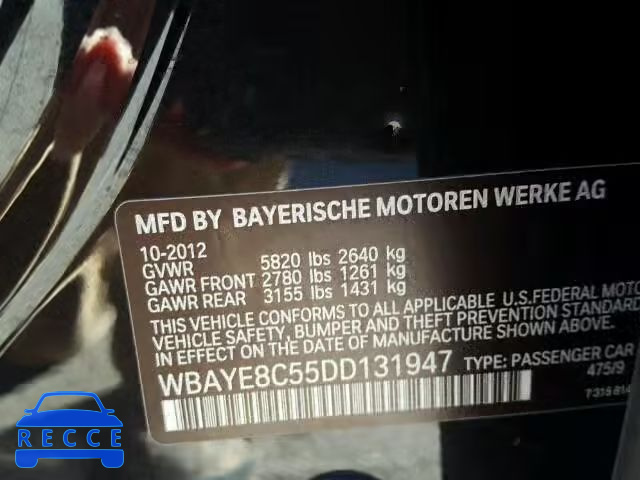 2013 BMW 750LI WBAYE8C55DD131947 зображення 9