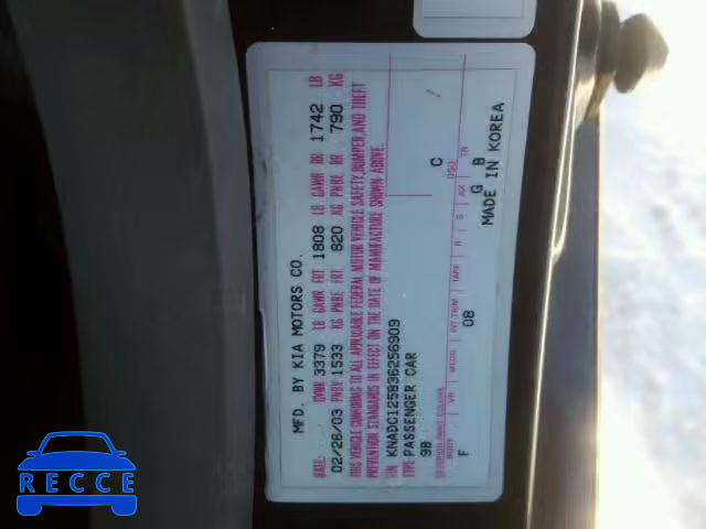 2003 KIA RIO KNADC125836256909 image 9