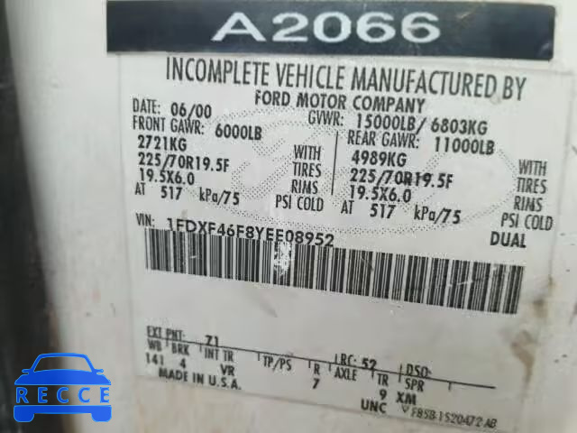 2000 FORD F450 SUPER 1FDXF46F8YEE08952 image 9