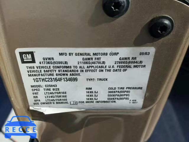 2004 GMC SIERRA C25 1GTHC23164F134699 image 9