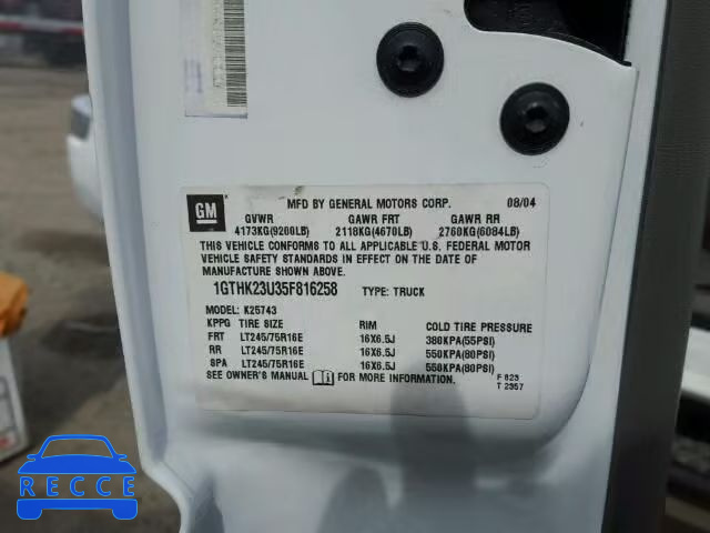 2005 GMC SIERRA K25 1GTHK23U35F816258 image 9