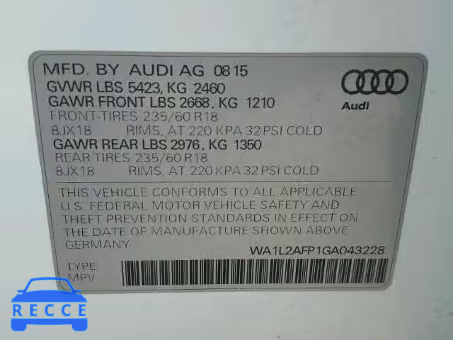 2016 AUDI Q5 PREMIUM WA1L2AFP1GA043228 image 9