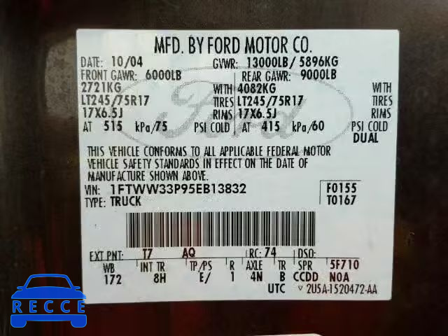2005 FORD F350 SUPER 1FTWW33P95EB13832 image 9