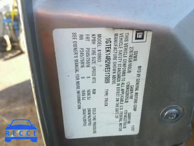 1998 GMC SIERRA K15 1GTEK14R2WE517889 image 9