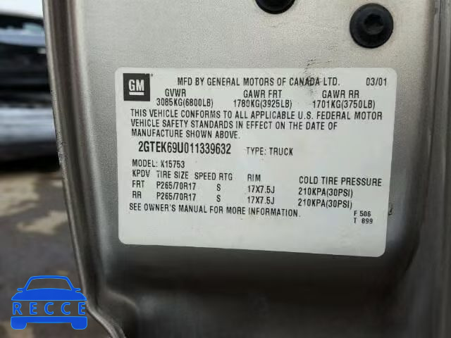 2001 GMC SIERRA K15 2GTEK69U011339632 image 9