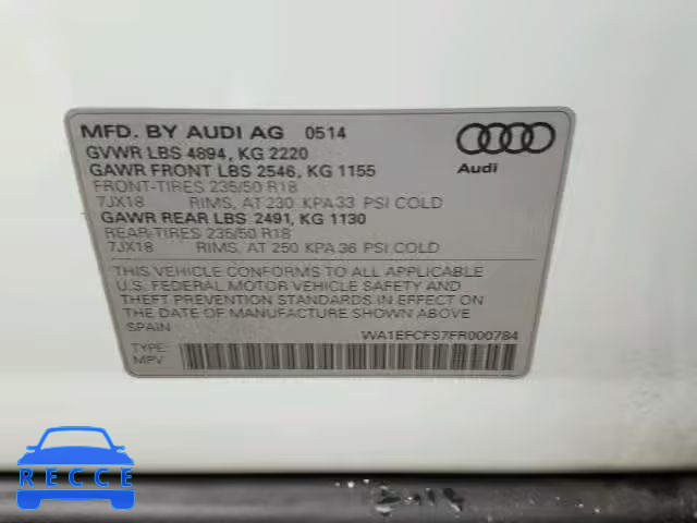 2015 AUDI Q3 2.0T PR WA1EFCFS7FR000784 image 9