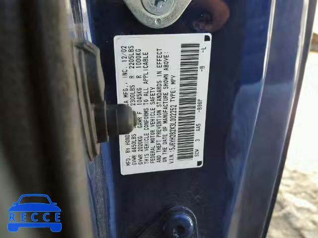 2003 HONDA ELEMENT DX 5J6YH282X3L002252 image 9