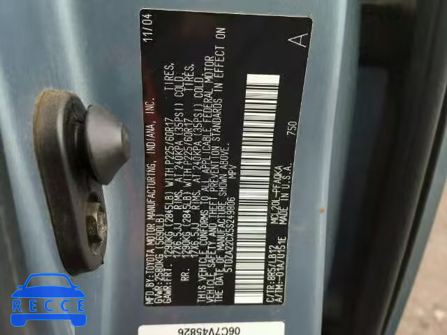 2005 TOYOTA SIENNA XLE 5TDZA22CX5S249806 image 9