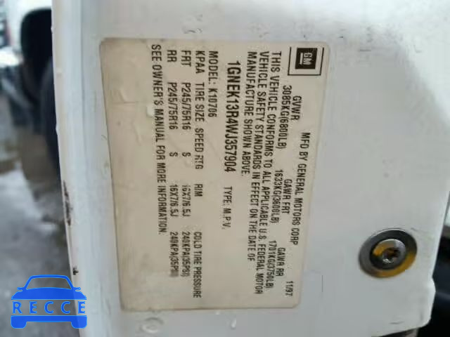 1998 CHEVROLET TAHOE K150 1GNEK13R4WJ357904 image 9