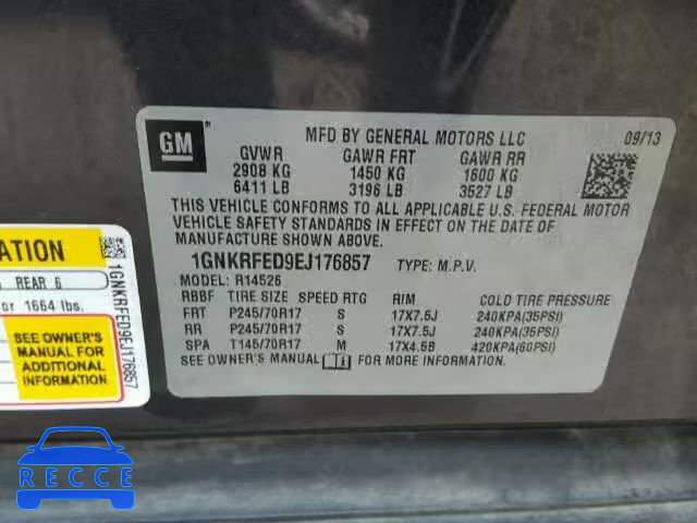 2014 CHEVROLET TRAVERSE L 1GNKRFED9EJ176857 image 9