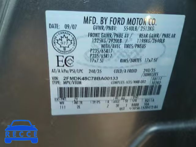 2008 FORD EDGE SEL A 2FMDK48C78BA00133 image 9