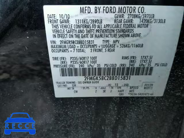 2011 FORD FLEX SE 2FMGK5BC2BBD15831 image 9