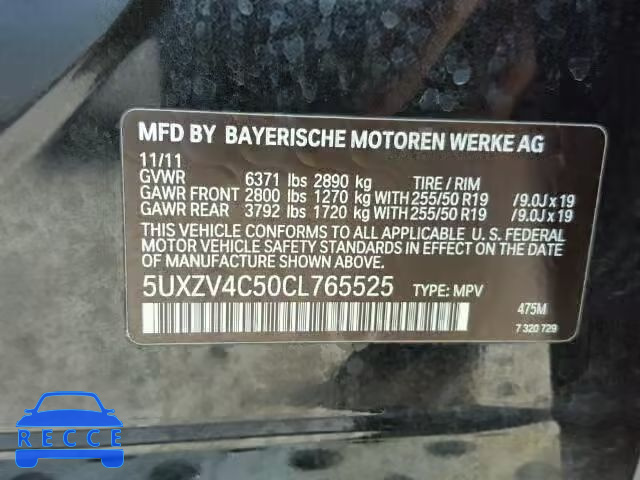 2012 BMW X5 XDRIVE3 5UXZV4C50CL765525 image 9