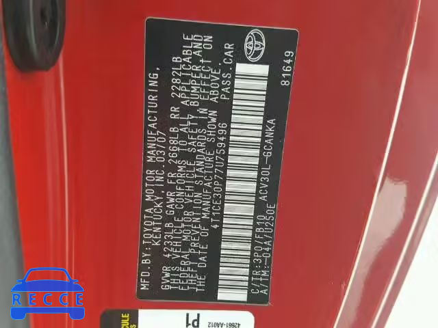 2007 TOYOTA CAMRY SOLA 4T1CE30P77U759496 image 9