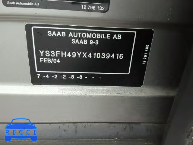 2004 SAAB 9-3 AERO YS3FH49YX41039416 зображення 9