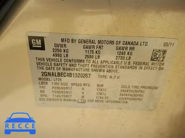 2011 CHEVROLET EQUINOX LS 2GNALBEC4B1320267 image 9