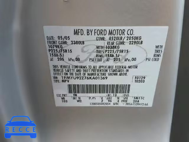 2006 FORD ESCAPE XLS 1FMYU92Z76KA01369 Bild 9