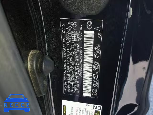 2012 LEXUS IS350 JTHFE2C27C2508820 image 9