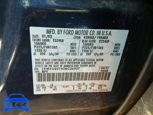 2003 FORD ESCAPE XLS 1FMYU02193KC26927 image 9