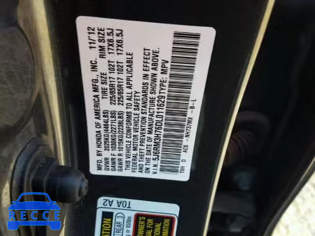 2013 HONDA CR-V EX-L 5J6RM3H76DL011629 image 9