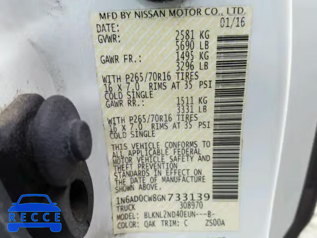 2016 NISSAN FRONTIER S 1N6AD0CW8GN733139 Bild 9