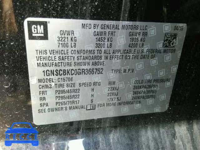 2016 CHEVROLET TAHOE LT 1GNSCBKC0GR366752 image 9