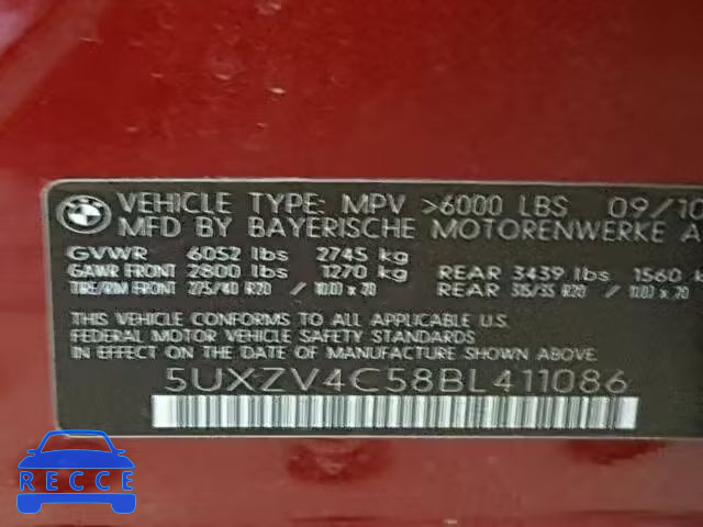 2011 BMW X5 XDRIVE3 5UXZV4C58BL411086 image 9