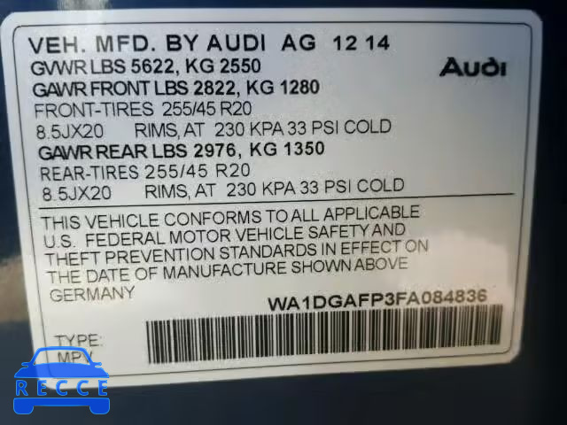 2015 AUDI Q5 PREMIUM WA1DGAFP3FA084836 image 9