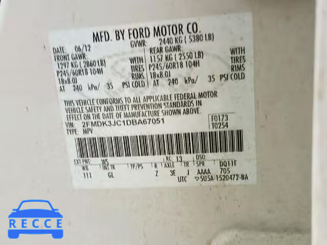 2013 FORD EDGE SEL 2FMDK3JC1DBA67051 зображення 9