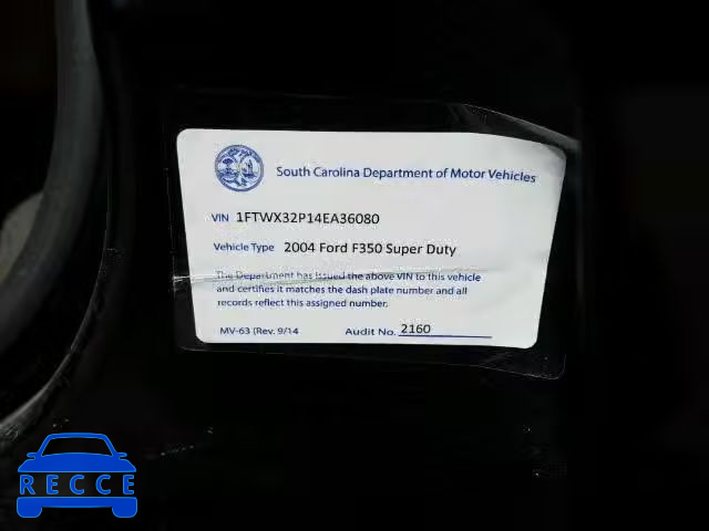 2004 FORD F350 SUPER 1FTWX32P14EA36080 image 9