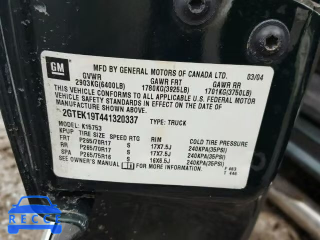 2004 GMC SIERRA K15 2GTEK19T441320337 Bild 9