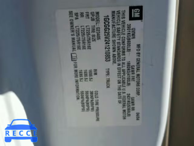 2004 CHEVROLET EXPRESS G2 1GCGG25V241210853 image 9