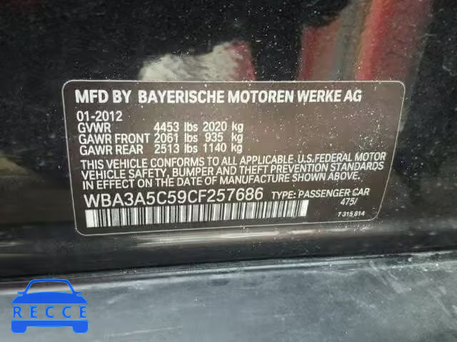 2012 BMW 328I WBA3A5C59CF257686 Bild 9