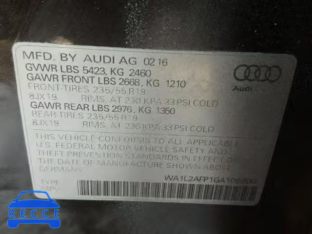 2016 AUDI Q5 PREMIUM WA1L2AFP1GA106800 image 9