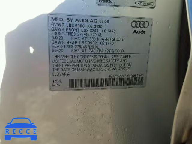 2008 AUDI Q7 4.2 QUA WA1BV74L48D057601 image 9