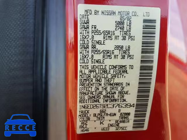 2002 NISSAN FRONTIER X 1N6ED26T92C376394 Bild 9